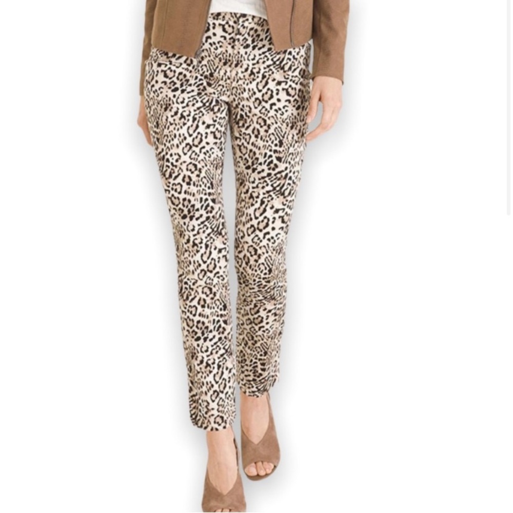 Chico’s So Slimming Girlfriend Slim Leg Ankle Jeans, Cheetah Print, Sz 3 (16)